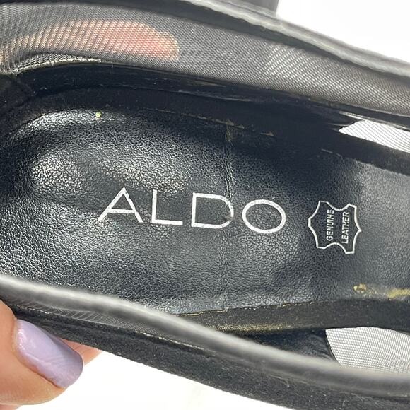 Aldo Womens Size 9 Stiletto Black Ankle Boot Faux Black Suede Mesh Platform Boot - Picture 11 of 11